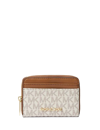 Michael Michael Kors Jet Set Travel Medium Logo Zip-Around Card Case Vanilla Front