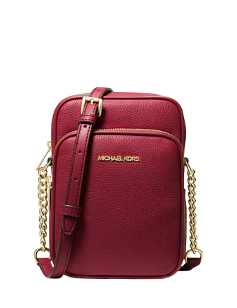 Michael Michael Kors Jet Set Travel Medium Pebbled Leather Crossbody Bag Cherry