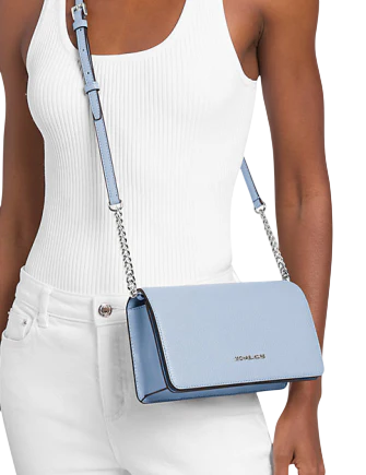 Michael Michael Kors Jet Set Travel Medium Pebbled Leather Crossbody Bag Pale Ocean
