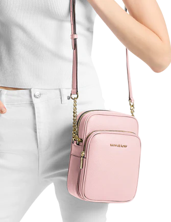 Michael Michael Kors Jet Set Travel Medium Pebbled Leather Crossbody Bag Powder Blush