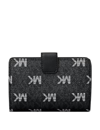 Michael Michael Kors Jet Set Travel Medium Signature Logo Billfold Wallet Black