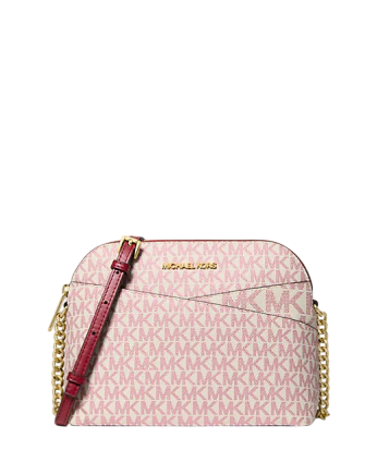 Michael Michael Kors Jet Set Travel Medium Signature Logo Dome Crossbody Bag Cherry