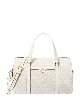 Michael Michael Kors Jet Set Travel Medium Signature Logo Duffel Crossbody Bag Light Cream
