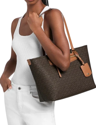 Michael Michael Kors Jet Set Travel Medium Signature Logo Tote Bag Brown Acorn