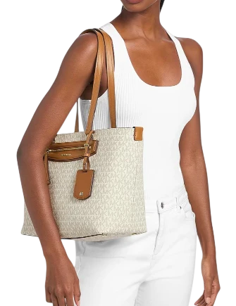 Michael Michael Kors Jet Set Travel Medium Signature Logo Tote Bag Vanilla Acorn