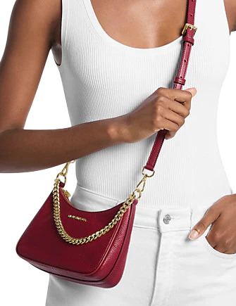 Michael Michael Kors Jet Set Travel Pebbled Leather Convertible Crossbody Bag Cherry