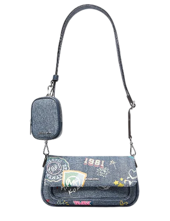 Michael Michael Kors Jet Set Travel Small Embellished Denim Crossbody Bag With Pouch Washed Denim
