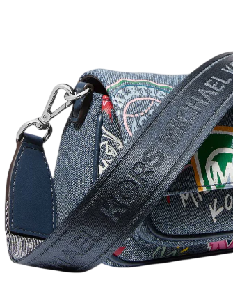 Michael Michael Kors Jet Set Travel Small Embellished Denim Crossbody Bag With Pouch Washed Denim