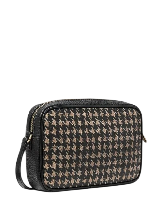 Michael Michael Kors Jet Set Travel Small Houndstooth Print Camera Crossbody Bag Black Camel