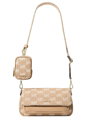 Michael Michael Kors Jet Set Travel Small Logo Jacquard Denim Crossbody Bag With Pouch Camel