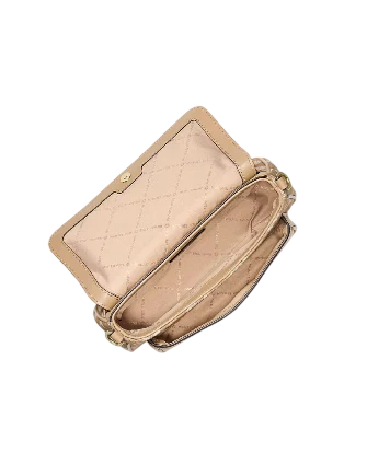 Michael Michael Kors Jet Set Travel Small Logo Jacquard Denim Crossbody Bag With Pouch Camel