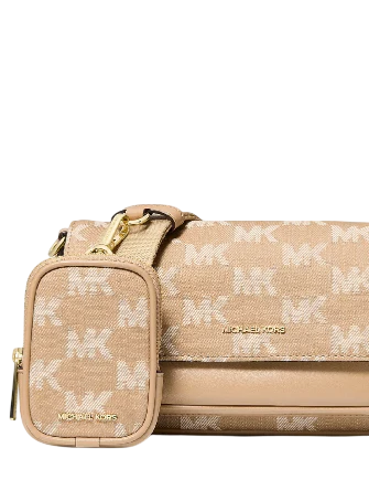 Michael Michael Kors Jet Set Travel Small Logo Jacquard Denim Crossbody Bag With Pouch Camel