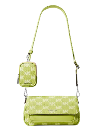 Michael Michael Kors Jet Set Travel Small Logo Jacquard Denim Crossbody Lime
