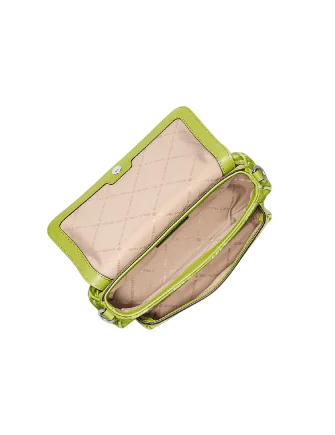 Michael Michael Kors Jet Set Travel Small Logo Jacquard Denim Crossbody Lime