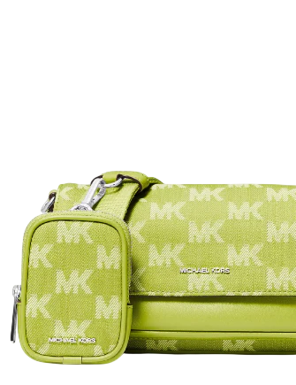 Michael Michael Kors Jet Set Travel Small Logo Jacquard Denim Crossbody Lime