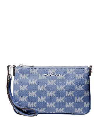 Michael Michael Kors Jet Set Travel Small Logo Jacquard Denim Wristlet Denim