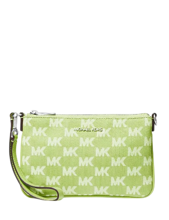 Michael Michael Kors Jet Set Travel Small Logo Jacquard Denim Wristlet Lime