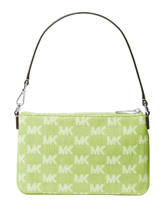 Michael Michael Kors Jet Set Travel Small Logo Jacquard Denim Wristlet Lime