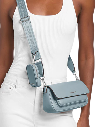 Michael Michael Kors Jet Set Travel Small Pebbled Leather Crossbody Bag With Pouch Pale Ocean