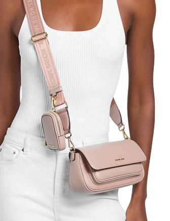 Michael Michael Kors Jet Set Travel Small Pebbled Leather Crossbody Bag With Pouch Powder Blush