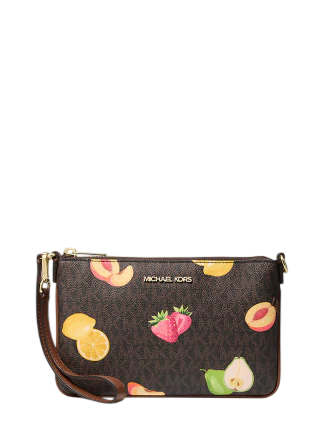 Michael Michael Kors Jet Set Travel Small Printed Signature Logo Wristlet Brown