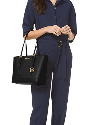 Michael Michael Kors Jet Set Travel Small Saffiano Leather Top-Zip Tote Bag Black