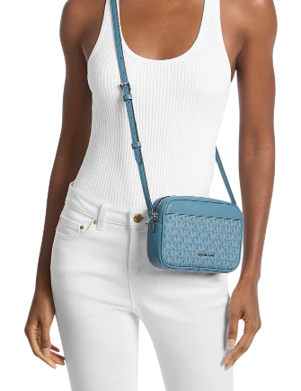 Michael Michael Kors Jet Set Travel Small Signature Logo Camera Crossbody Bag Denim
