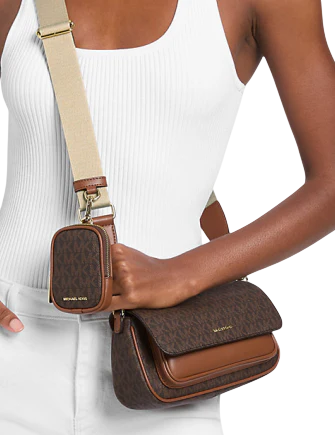 Michael Michael Kors Jet Set Travel Small Signature Logo Crossbody Bag With Pouch Brown