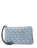 Michael Michael Kors Jet Set Travel Small Signature Logo Print Denim Wristlet Light Vintage Blue Wash