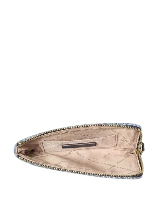 Michael Michael Kors Jet Set Travel Small Signature Logo Print Denim Wristlet Light Vintage Blue Wash