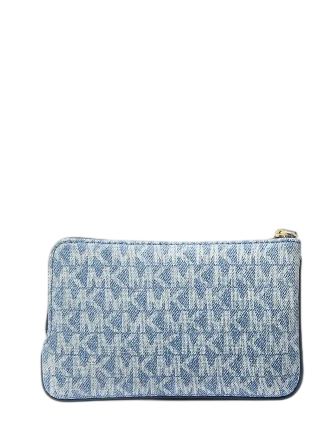 Michael Michael Kors Jet Set Travel Small Signature Logo Print Denim Wristlet Light Vintage Blue Wash