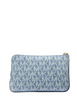 Michael Michael Kors Jet Set Travel Small Signature Logo Print Denim Wristlet Light Vintage Blue Wash