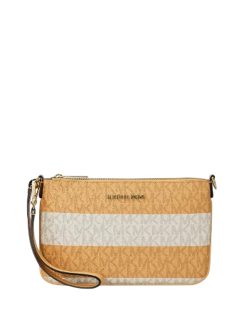 Michael Michael Kors Jet Set Travel Small Striped Signature Logo Convertible Wristlet Honeywheat