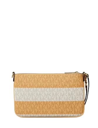 Michael Michael Kors Jet Set Travel Small Striped Signature Logo Convertible Wristlet Honeywheat