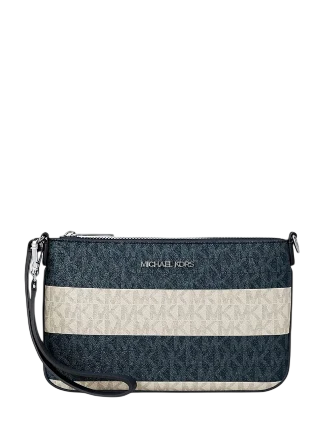 Michael Michael Kors Jet Set Travel Small Striped Signature Logo Convertible Wristlet Navy