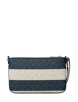 Michael Michael Kors Jet Set Travel Small Striped Signature Logo Convertible Wristlet Navy