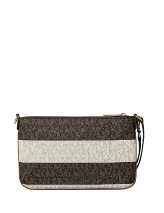 Michael Michael Kors Jet Set Travel Small Striped Signature Logo Convertible Wristlet Vanilla Brown