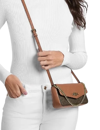 Michael Michael Kors Kacey Extra Small Signature Logo and Smooth Crossbody Bag Brown