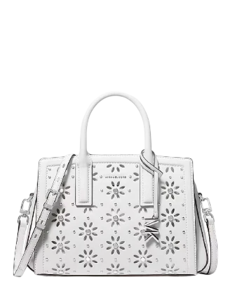 Michael Michael Kors Laila Small Embellished Laser Cut Leather Satchel Optic White