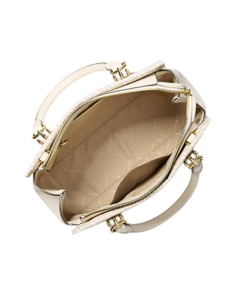 Michael Michael Kors Marilyn Medium Embellished Signature Logo Satchel Light Cream