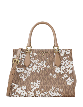 Michael Michael Kors Marilyn Medium Printed Signature Logo Satchel Camel