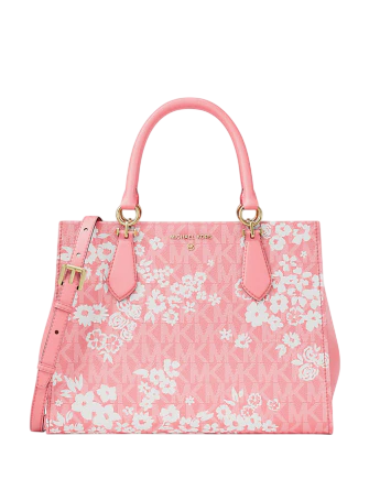 Michael Michael Kors Marilyn Medium Printed Signature Logo Satchel Carnation