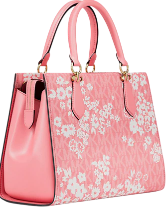 Michael Michael Kors Marilyn Medium Printed Signature Logo Satchel Carnation