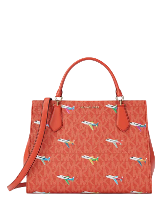 Michael Michael Kors Marilyn Medium Printed Signature Logo Satchel Dark Sangria