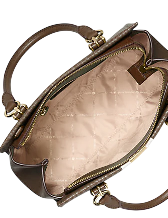 Michael Michael Kors Marilyn Medium Signature Logo Stripe Satchel Brown