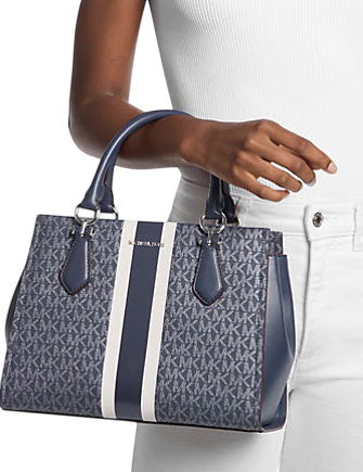Michael Michael Kors Marilyn Medium Signature Logo Stripe Satchel Navy