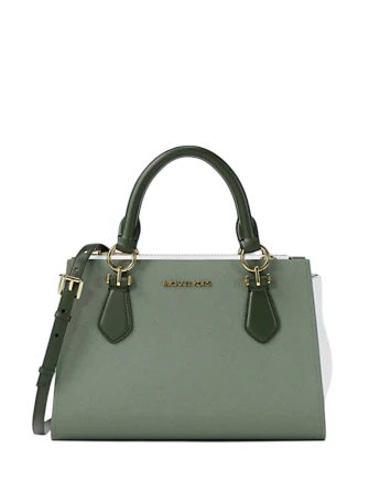Michael Michael Kors Marilyn Small Color-Block Saffiano Leather Messenger Bag Moss