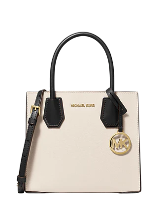 Michael Michael Kors Mercer Medium Two-Tone Pebbled Leather Crossbody Bag Light Cream