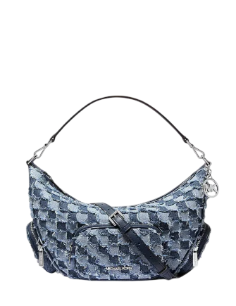 Michael Michael Kors Merritt Medium Patchwork Denim Convertible Shoulder Bag Washed Denim 