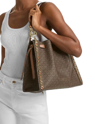Michael Michael Kors Mina Large Signature Logo Chain Shoulder Bag Brown